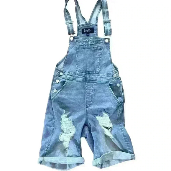 Indigo Rein Distressed Denim Jumper
Shortalls Overalls Shorts Size 1 (24) Casual - Picture 1 of 7